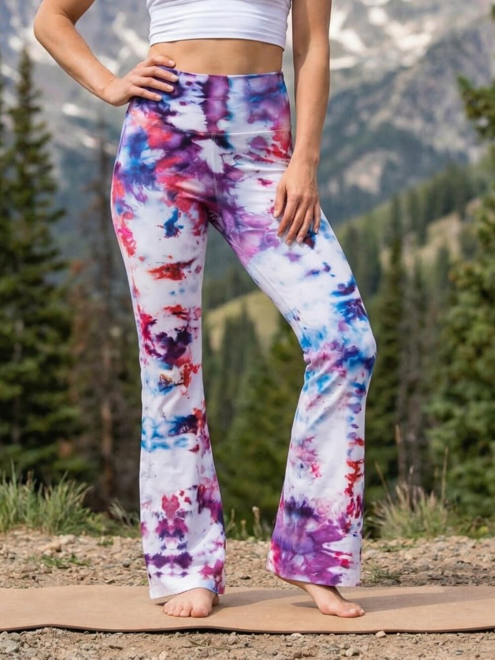 Bryce Dusk Ice Dye Yoga Pants | Fold Over Wide Waistband Cotton Flare Pants